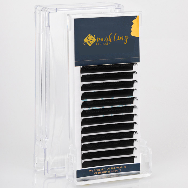 12 pasków Easy Fan Volume Lash Extensions 0,07 D Curl Korean PBT Lashes